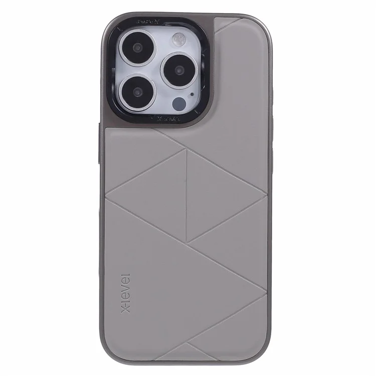 X-LEVEL Für iPhone 16 Pro Hülle Geometrische PC+TPU+Leder Anti-Kratzer Handyhülle - Titanium Grey