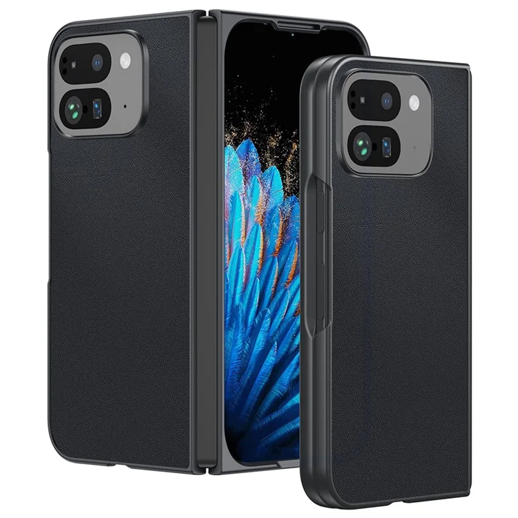 Para o Google Pixel 9 Pro Fold 5G Case PU Leather Coated PC Anti-Drop Folding Phone Cover - Preto
