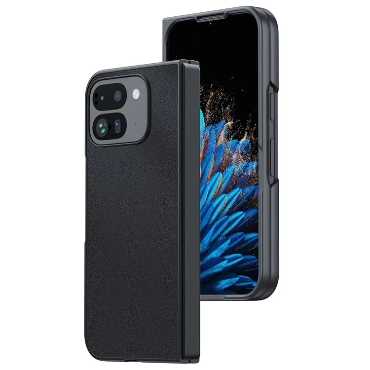 Para o Google Pixel 9 Pro Fold 5G Case PU Leather Coated PC Anti-Drop Folding Phone Cover - Preto