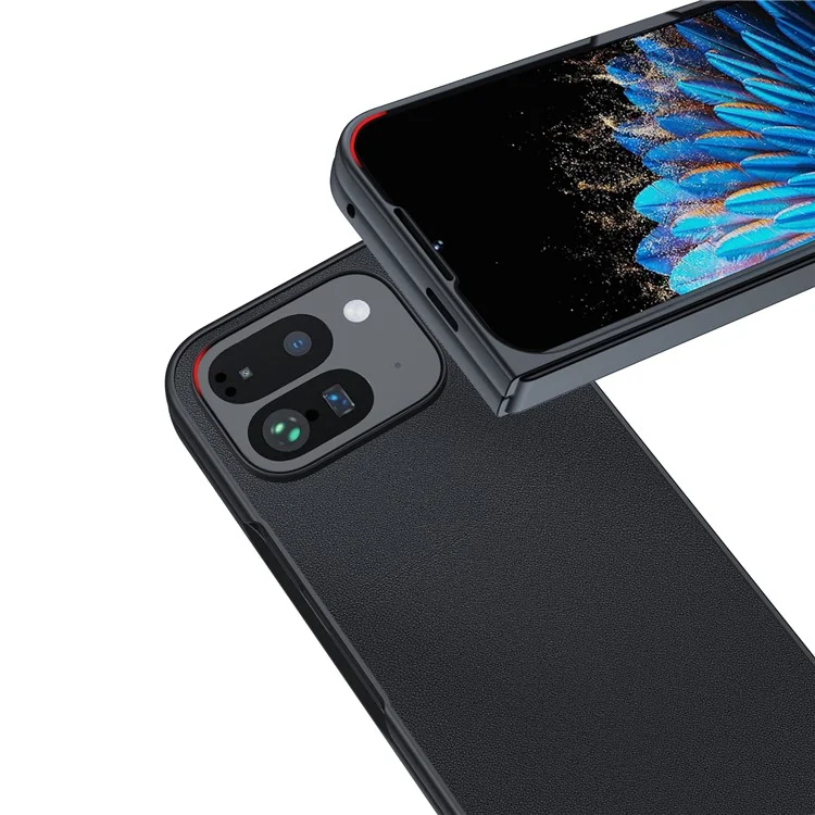 Para o Google Pixel 9 Pro Fold 5G Case PU Leather Coated PC Anti-Drop Folding Phone Cover - Preto