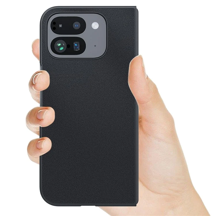 Para o Google Pixel 9 Pro Fold 5G Case PU Leather Coated PC Anti-Drop Folding Phone Cover - Preto