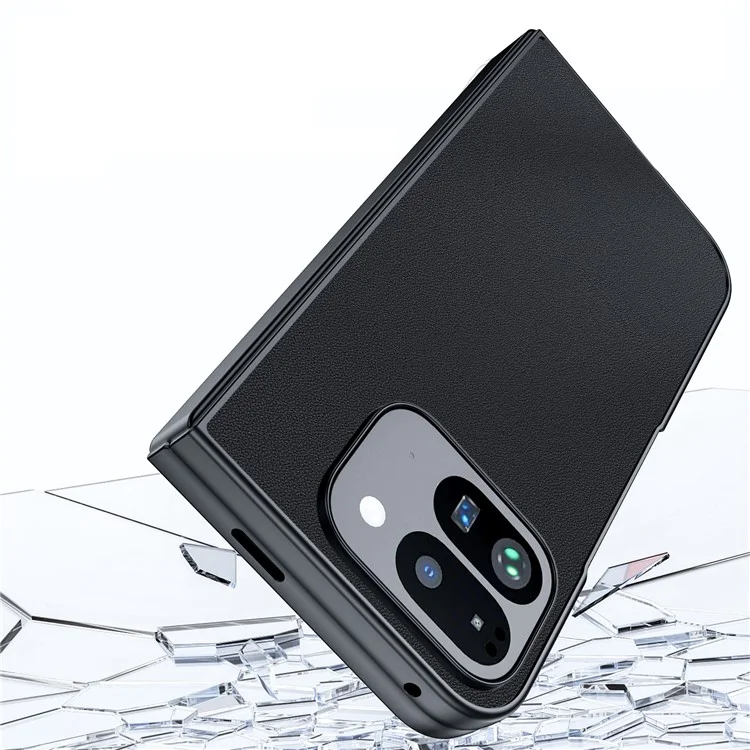 Para o Google Pixel 9 Pro Fold 5G Case PU Leather Coated PC Anti-Drop Folding Phone Cover - Preto