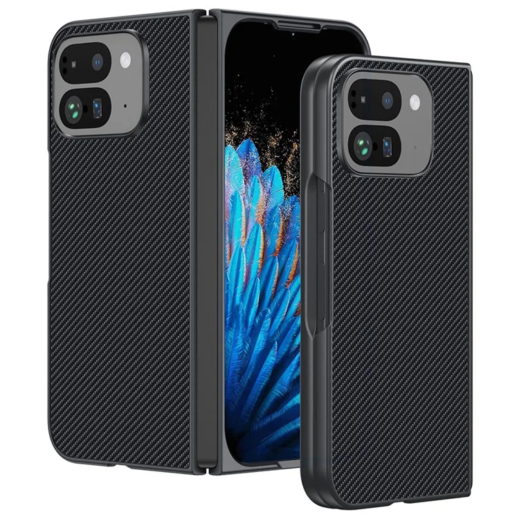 Para Google Pixel 9 Pro Fold 5G Caso Textura de Fibra de Carbono Cuero+PC Anti-Caída Funda Plegable para Teléfono - Negro
