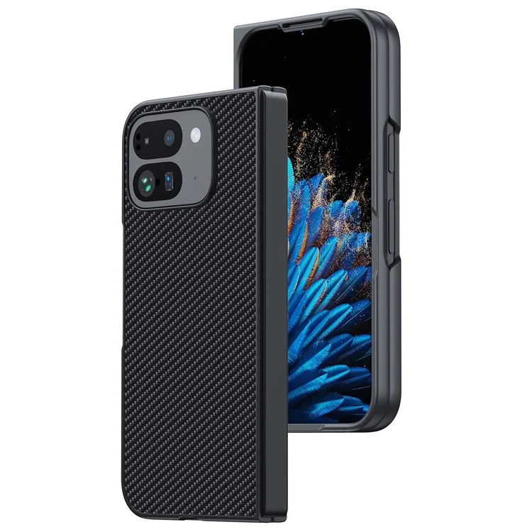 Para Google Pixel 9 Pro Fold 5G Caso Textura de Fibra de Carbono Cuero+PC Anti-Caída Funda Plegable para Teléfono - Negro