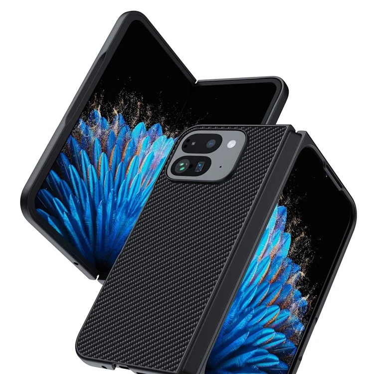 Para Google Pixel 9 Pro Fold 5G Caso Textura de Fibra de Carbono Cuero+PC Anti-Caída Funda Plegable para Teléfono - Negro