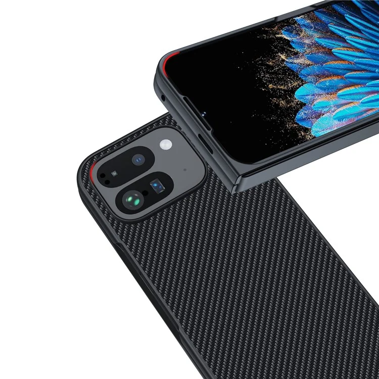 Para Google Pixel 9 Pro Fold 5G Caso Textura de Fibra de Carbono Cuero+PC Anti-Caída Funda Plegable para Teléfono - Negro