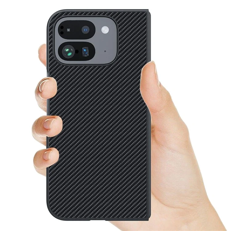 Para Google Pixel 9 Pro Fold 5G Caso Textura de Fibra de Carbono Cuero+PC Anti-Caída Funda Plegable para Teléfono - Negro