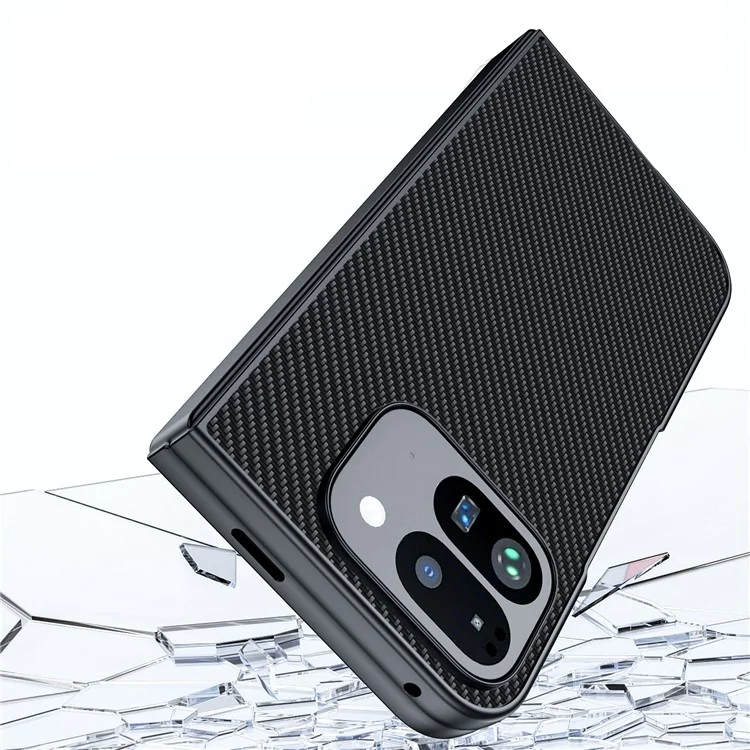 Para Google Pixel 9 Pro Fold 5G Caso Textura de Fibra de Carbono Cuero+PC Anti-Caída Funda Plegable para Teléfono - Negro