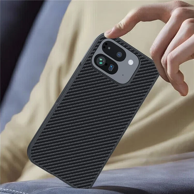 Para Google Pixel 9 Pro Fold 5G Caso Textura de Fibra de Carbono Cuero+PC Anti-Caída Funda Plegable para Teléfono - Negro