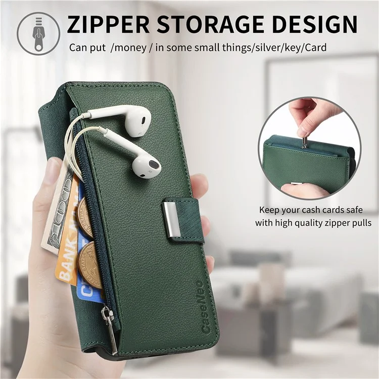CASENEO MW-02S Magnetic Detachable Leather Phone Cover for 6.9 inch Phone RFID Blocking Wallet Stand - Green