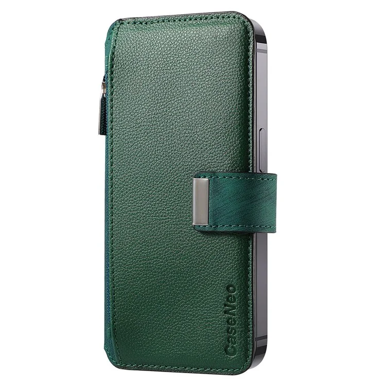 CASENEO MW-02S Magnetic Detachable Leather Phone Cover for 6.9 inch Phone RFID Blocking Wallet Stand - Green