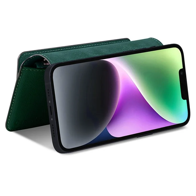 CASENEO MW-02S Magnetic Detachable Leather Phone Cover for 6.9 inch Phone RFID Blocking Wallet Stand - Green