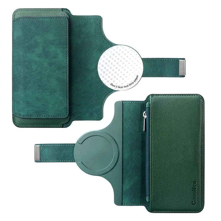CASENEO MW-02S Magnetic Detachable Leather Phone Cover for 6.9 inch Phone RFID Blocking Wallet Stand - Green