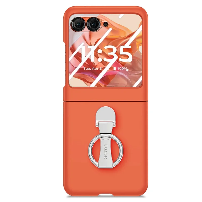 Til Motorola Razr 50 5G Etui med Ring og Standfod i PC med Hærdet Glas Bagside Skærmfilm - Orange
