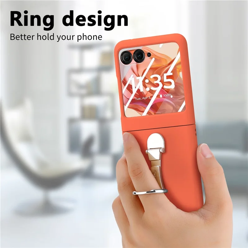 Til Motorola Razr 50 5G Etui med Ring og Standfod i PC med Hærdet Glas Bagside Skærmfilm - Orange