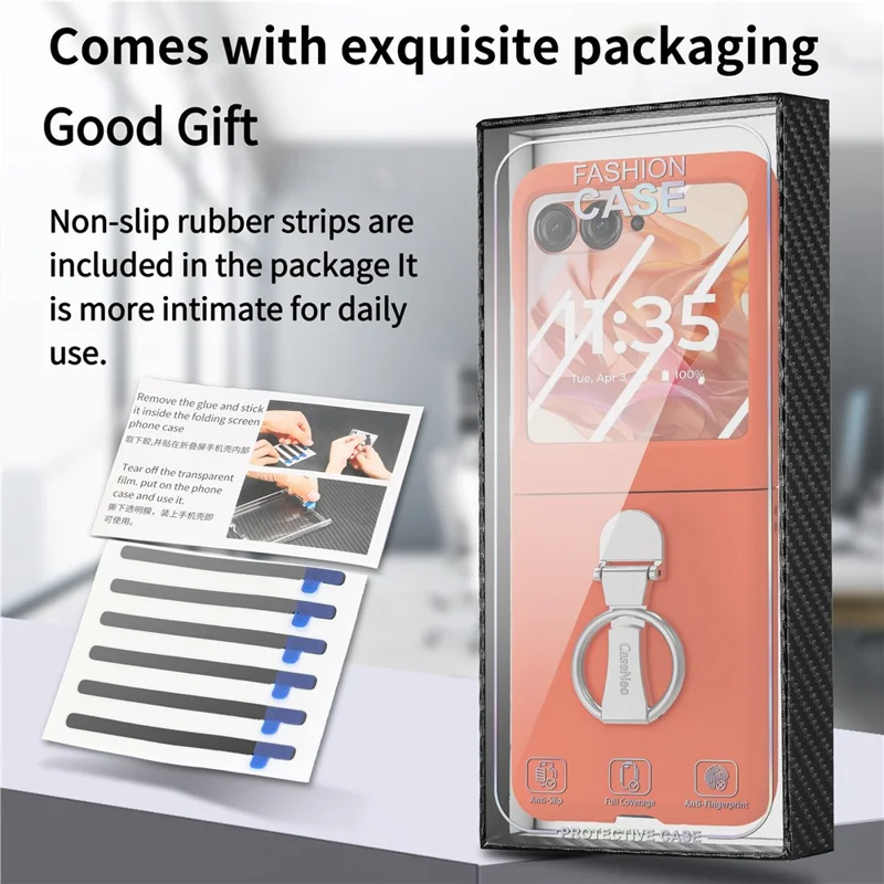 Til Motorola Razr 50 5G Etui med Ring og Standfod i PC med Hærdet Glas Bagside Skærmfilm - Orange