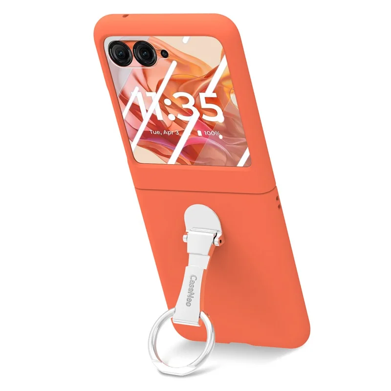 Til Motorola Razr 50 5G Etui med Ring og Standfod i PC med Hærdet Glas Bagside Skærmfilm - Orange