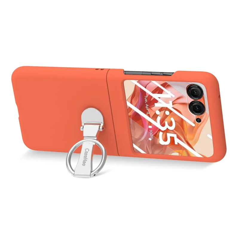 Til Motorola Razr 50 5G Etui med Ring og Standfod i PC med Hærdet Glas Bagside Skærmfilm - Orange