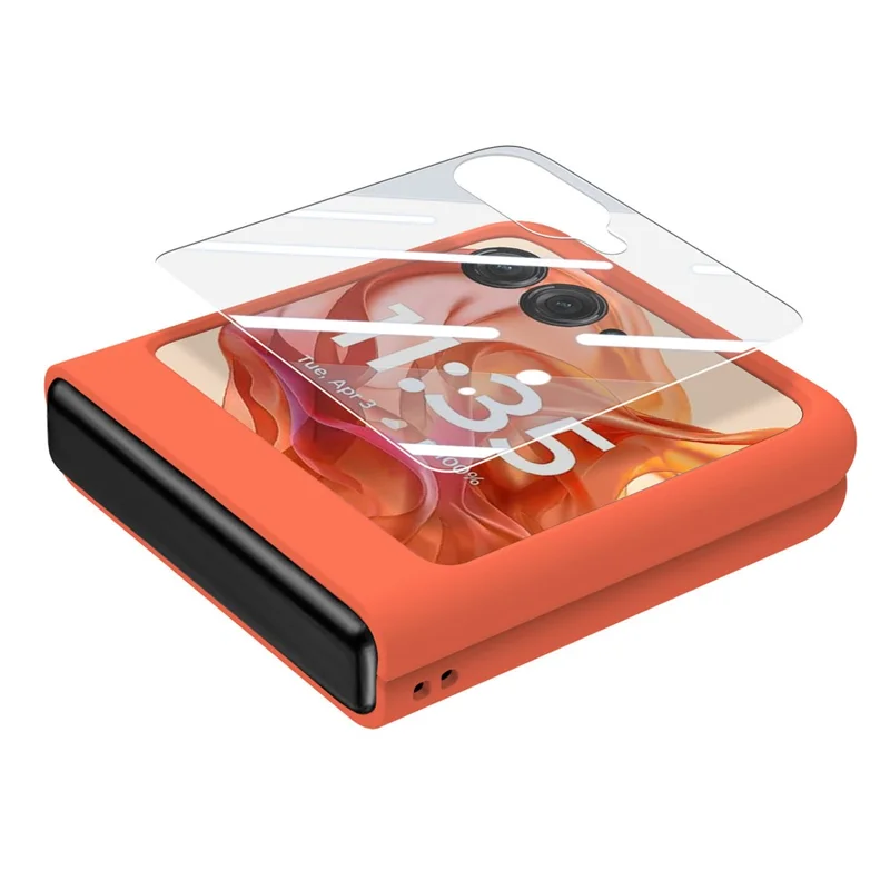 Til Motorola Razr 50 5G Etui med Ring og Standfod i PC med Hærdet Glas Bagside Skærmfilm - Orange