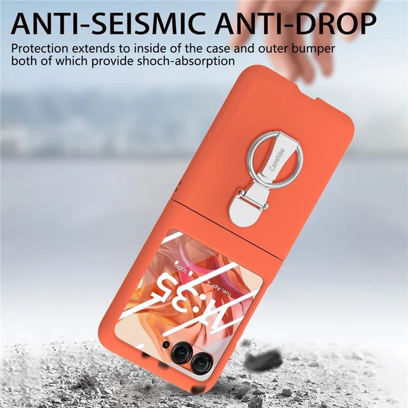 Til Motorola Razr 50 5G Etui med Ring og Standfod i PC med Hærdet Glas Bagside Skærmfilm - Orange