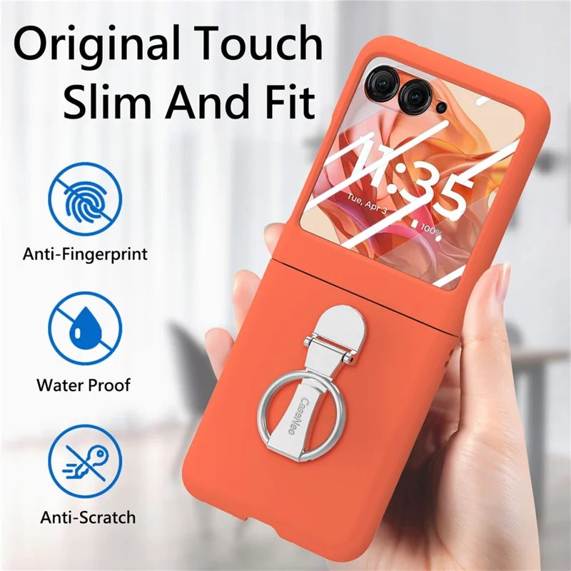 Til Motorola Razr 50 5G Etui med Ring og Standfod i PC med Hærdet Glas Bagside Skærmfilm - Orange