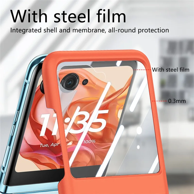 Til Motorola Razr 50 5G Etui med Ring og Standfod i PC med Hærdet Glas Bagside Skærmfilm - Orange