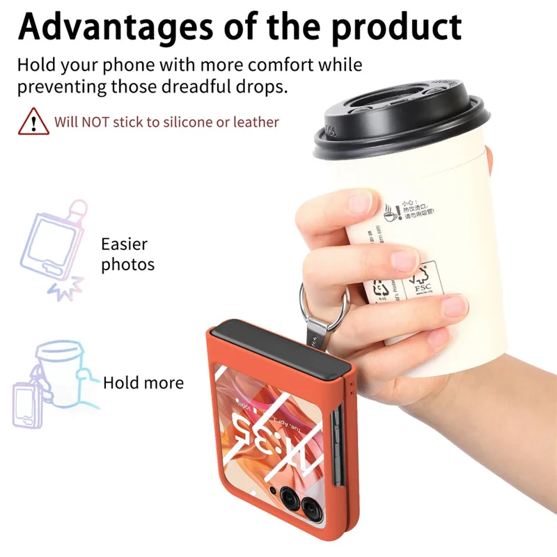 Til Motorola Razr 50 5G Etui med Ring og Standfod i PC med Hærdet Glas Bagside Skærmfilm - Orange