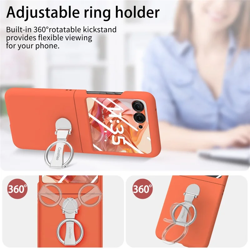 Til Motorola Razr 50 5G Etui med Ring og Standfod i PC med Hærdet Glas Bagside Skærmfilm - Orange