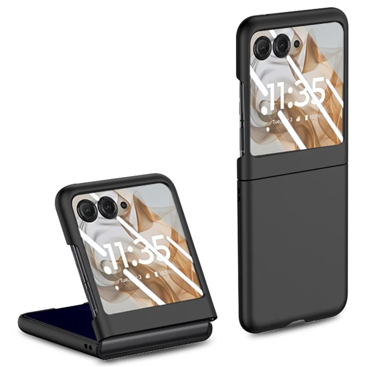 For Motorola Razr 50 5G Case Skin-Touch PC Phone Cover with Rear Screen Protector - Black