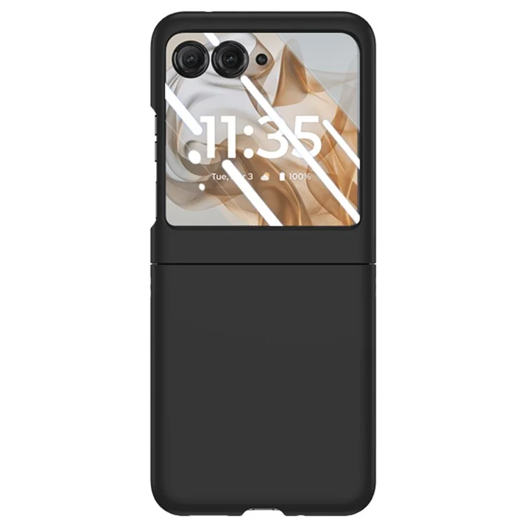 For Motorola Razr 50 5G Case Skin-Touch PC Phone Cover with Rear Screen Protector - Black