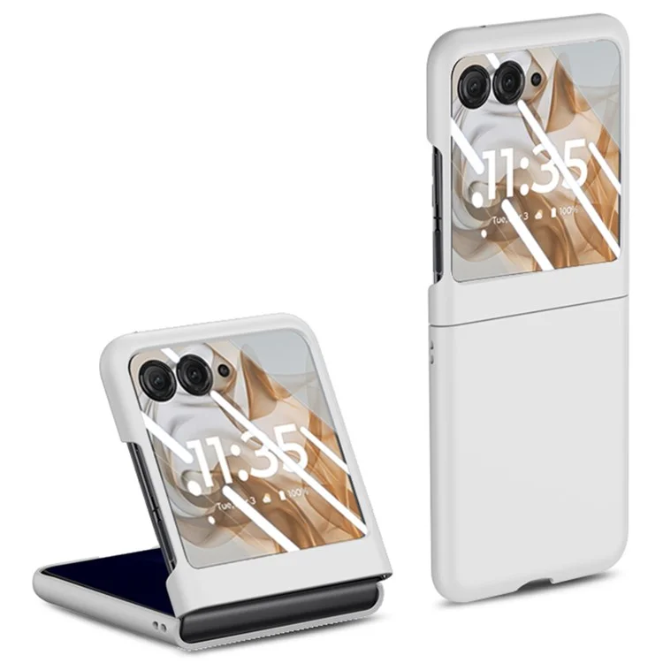 For Motorola Razr 50 5G Case Skin-touch PC Phone Cover with Rear Screen Protector - White
