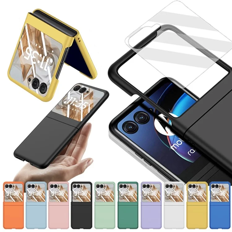For Motorola Razr 50 5G Case Skin-touch PC Phone Cover with Rear Screen Protector - White