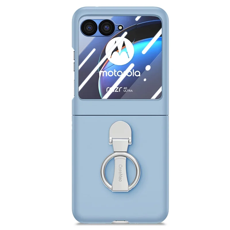 For Motorola Razr 40 Ultra 5G Case Ring Kickstand PC Phone Cover with Tempered Glass Rear Screen Film - Baby Blue