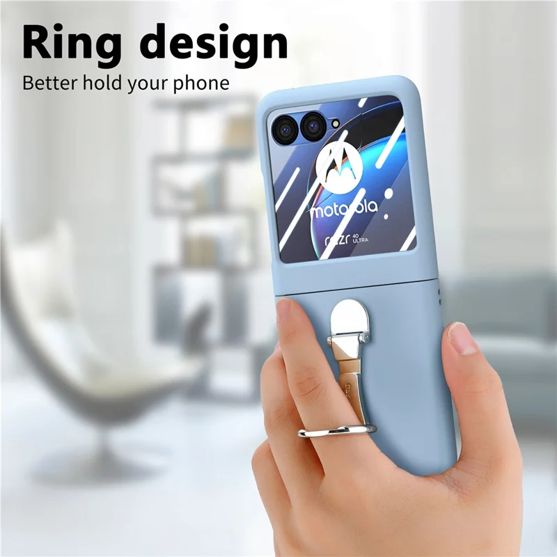For Motorola Razr 40 Ultra 5G Case Ring Kickstand PC Phone Cover with Tempered Glass Rear Screen Film - Baby Blue