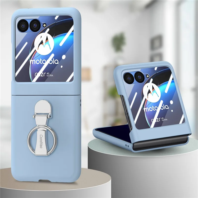 For Motorola Razr 40 Ultra 5G Case Ring Kickstand PC Phone Cover with Tempered Glass Rear Screen Film - Baby Blue