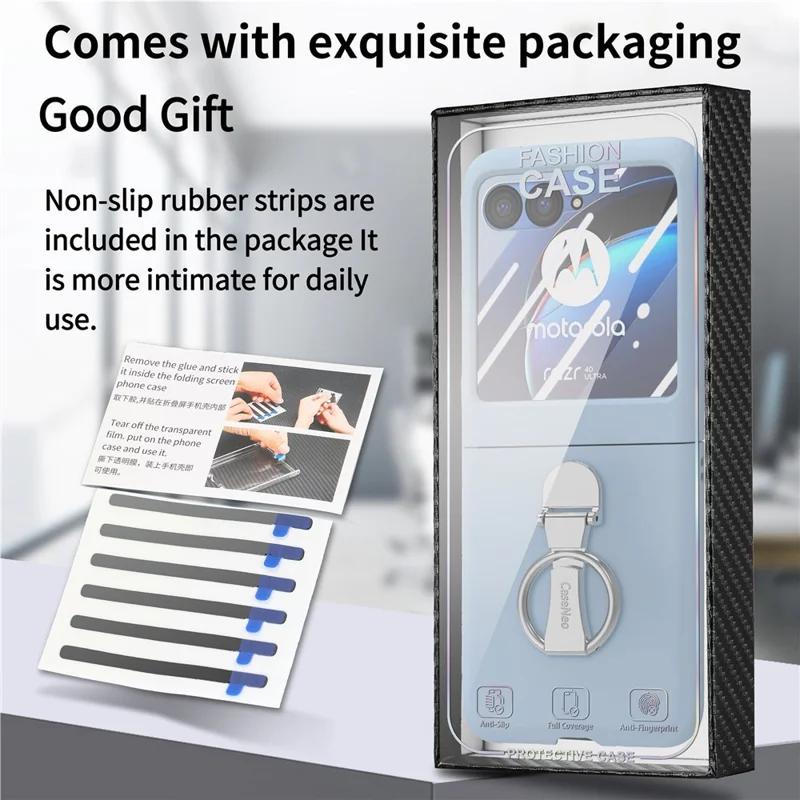 For Motorola Razr 40 Ultra 5G Case Ring Kickstand PC Phone Cover with Tempered Glass Rear Screen Film - Baby Blue