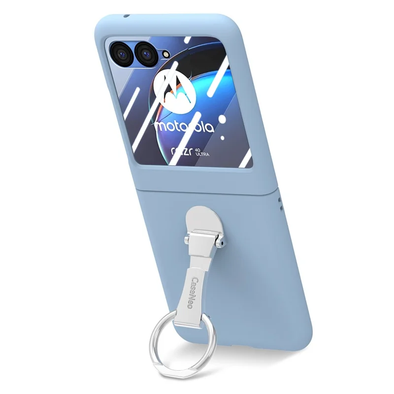 For Motorola Razr 40 Ultra 5G Case Ring Kickstand PC Phone Cover with Tempered Glass Rear Screen Film - Baby Blue