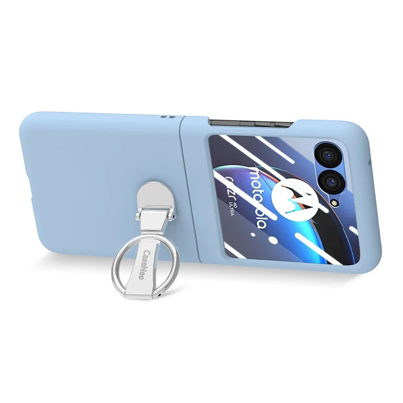 For Motorola Razr 40 Ultra 5G Case Ring Kickstand PC Phone Cover with Tempered Glass Rear Screen Film - Baby Blue