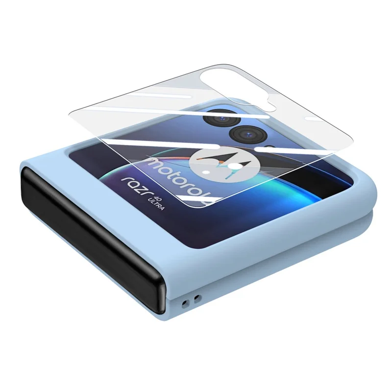 For Motorola Razr 40 Ultra 5G Case Ring Kickstand PC Phone Cover with Tempered Glass Rear Screen Film - Baby Blue