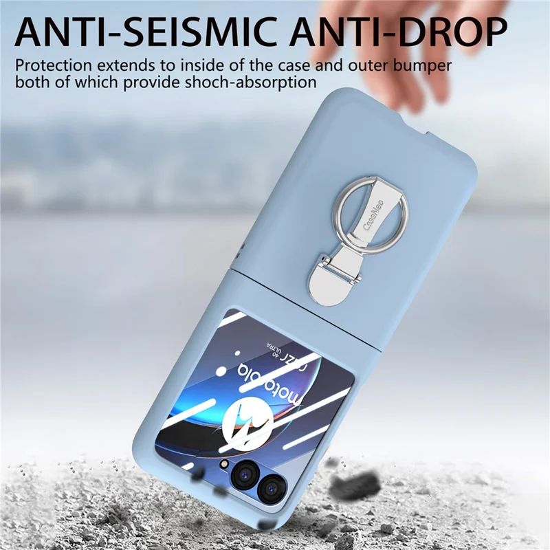 For Motorola Razr 40 Ultra 5G Case Ring Kickstand PC Phone Cover with Tempered Glass Rear Screen Film - Baby Blue