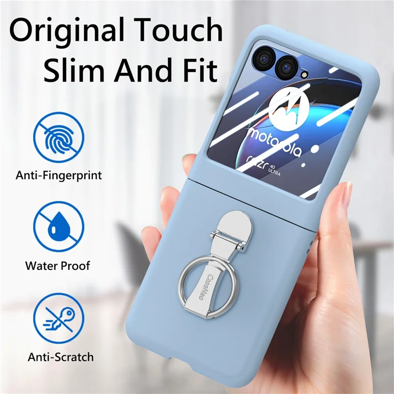 For Motorola Razr 40 Ultra 5G Case Ring Kickstand PC Phone Cover with Tempered Glass Rear Screen Film - Baby Blue