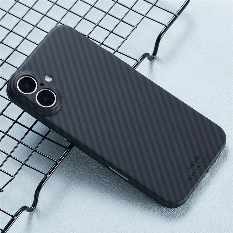 X-level Para Iphone 16 Plus Magnetic Case Ultra Delgada PC Teléfono Hard Telep Cover de Fibra de Carbono Textura - Negro