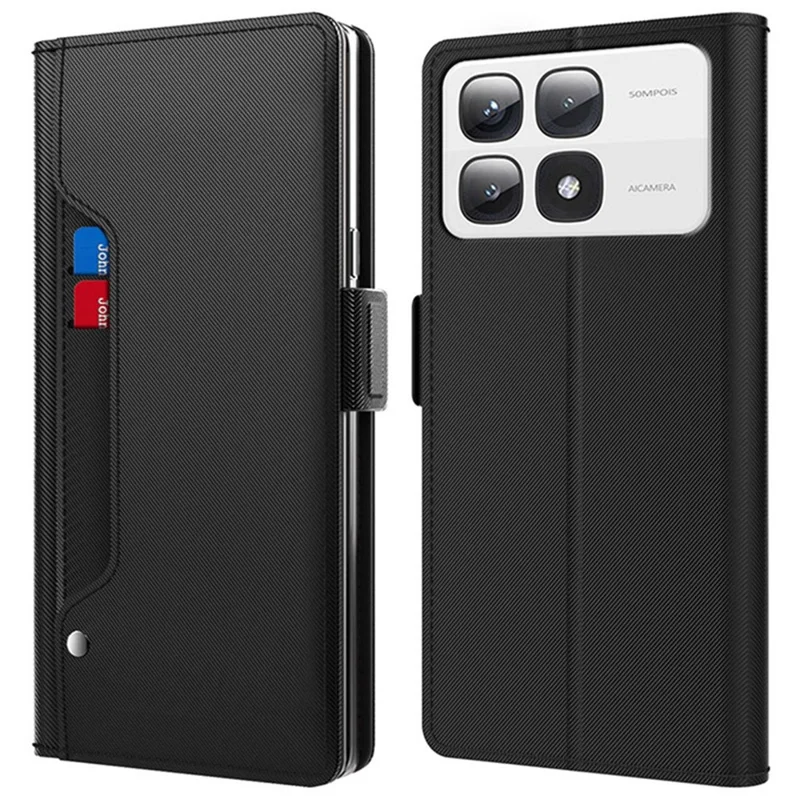 Чехол для Xiaomi 14T, стойка, чехол из искусственной кожи, держатель для карт, зеркало - черный