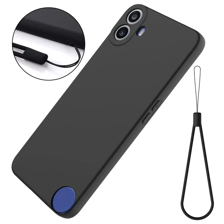 For Nothing CMF Phone 1 Case Liquid Silicone Anti-Scratch Phone Cover with Hand Strap - Black