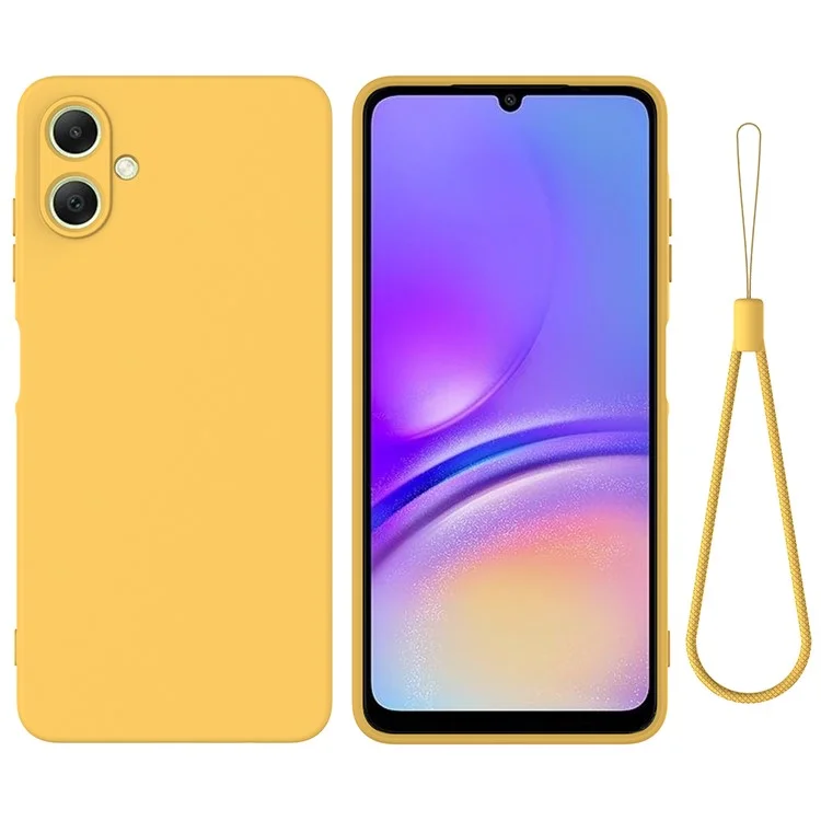 For Samsung Galaxy A06 4G Case Liquid Silicone Anti-Scratch Phone Cover with Hand Strap - Yellow