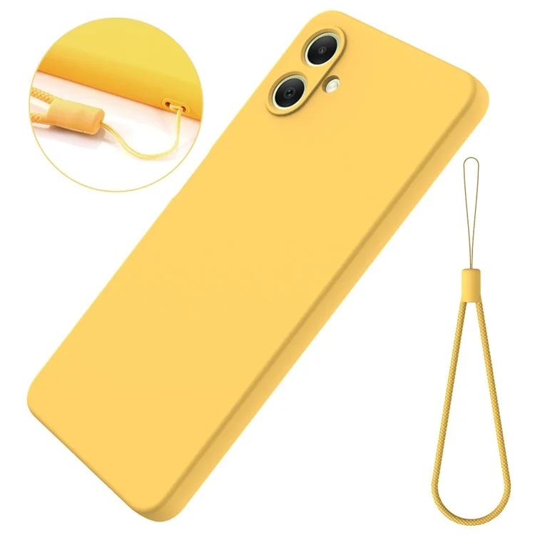 For Samsung Galaxy A06 4G Case Liquid Silicone Anti-Scratch Phone Cover with Hand Strap - Yellow
