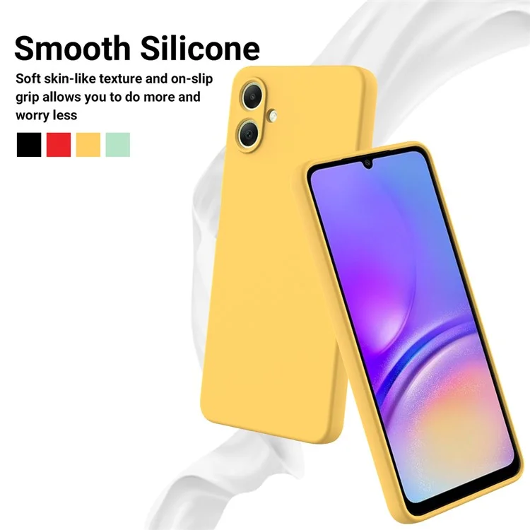 For Samsung Galaxy A06 4G Case Liquid Silicone Anti-Scratch Phone Cover with Hand Strap - Yellow