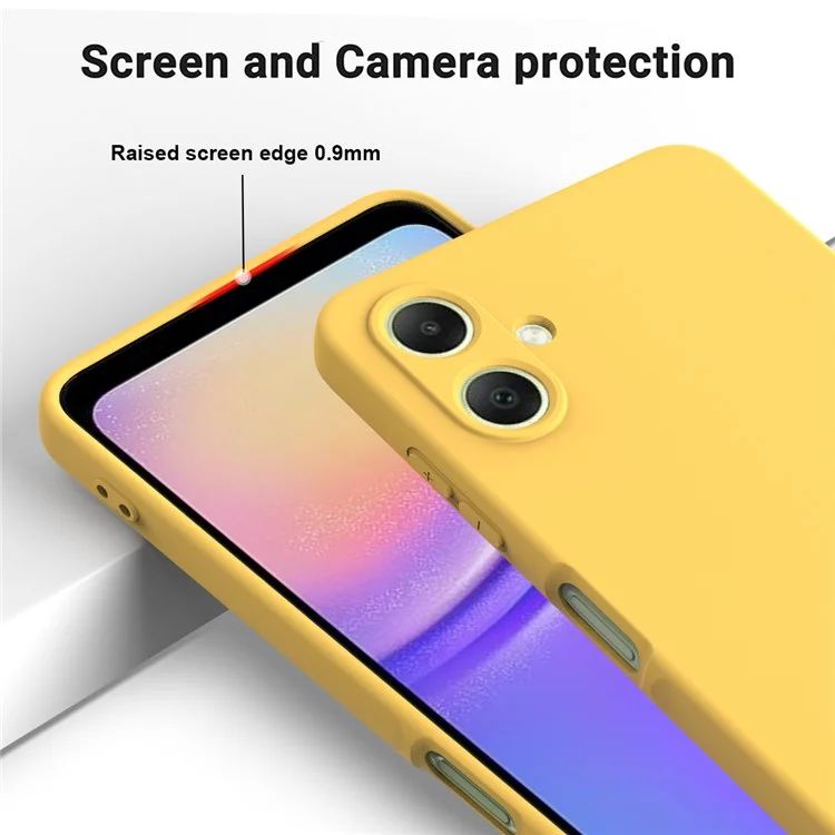 For Samsung Galaxy A06 4G Case Liquid Silicone Anti-Scratch Phone Cover with Hand Strap - Yellow