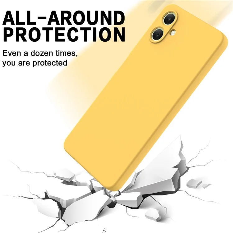 For Samsung Galaxy A06 4G Case Liquid Silicone Anti-Scratch Phone Cover with Hand Strap - Yellow