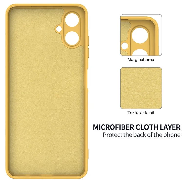 For Samsung Galaxy A06 4G Case Liquid Silicone Anti-Scratch Phone Cover with Hand Strap - Yellow